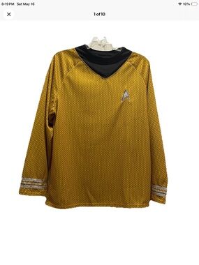 Men’s Rubies Star Trek Captain Kirk Halloween Costume Gold Shirt Size Large